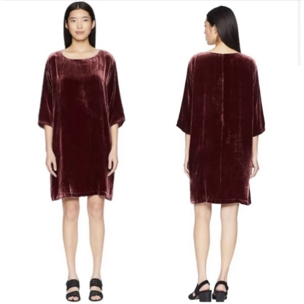 $348 Eileen Fisher Size Pp Silk Velvet Crewneck Shift Dress